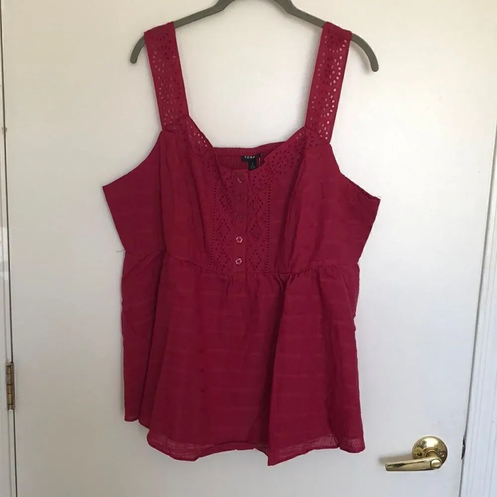 Torrid Cotton Babydoll Windowpane Button front tank Size 2X NWT Red bud